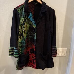 Caleoos Artsy Funky Art to Wear Mixed Media Fabric Button Top Womens Size S